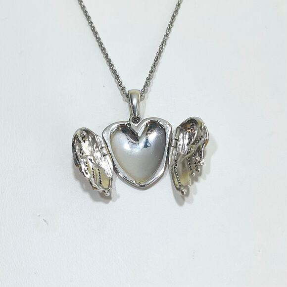 Vtg Sterling Silver Angel Wings Locket Pendant Necklace 18" Charm - Picture 6 of 8